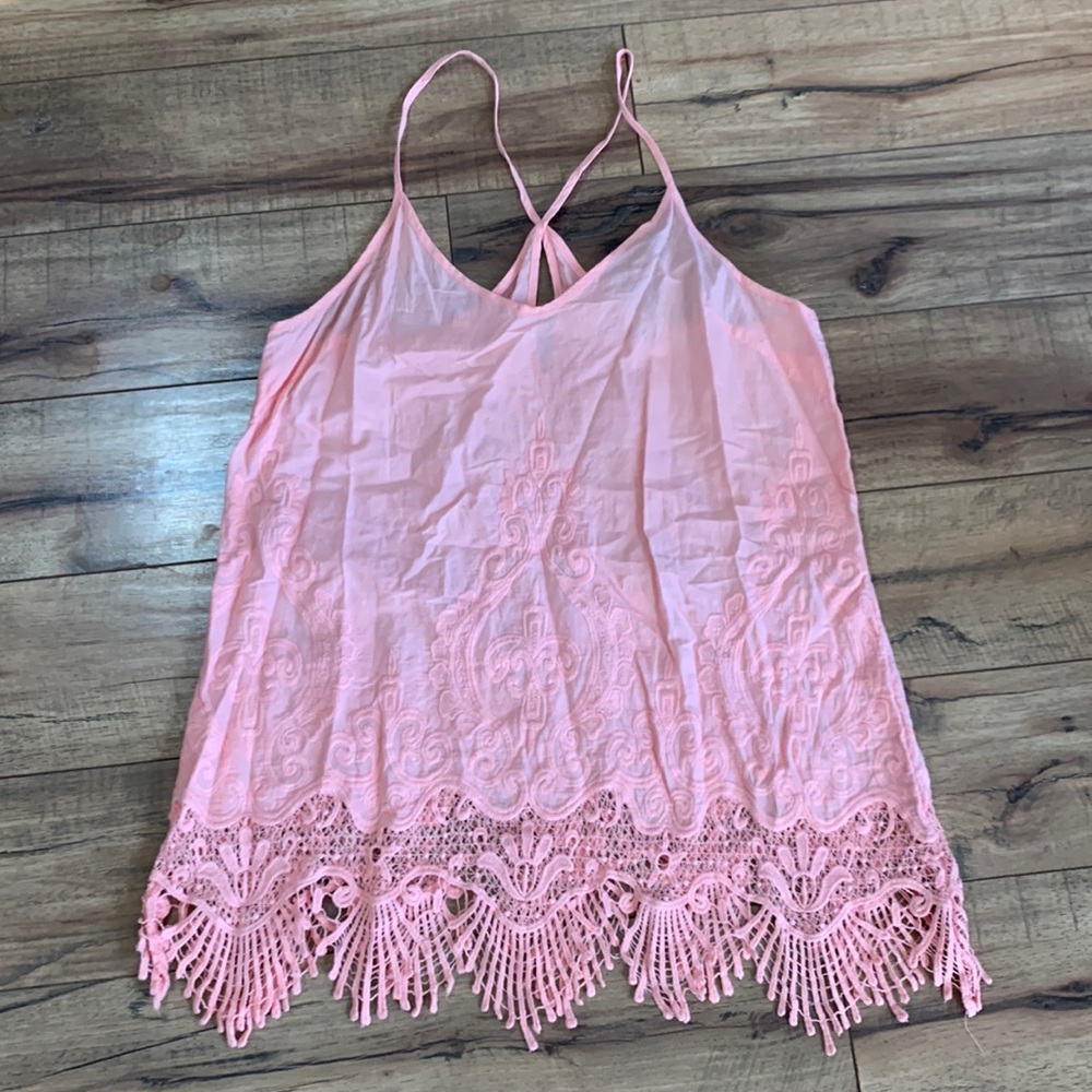 Peach tank top with embroidered detail large
